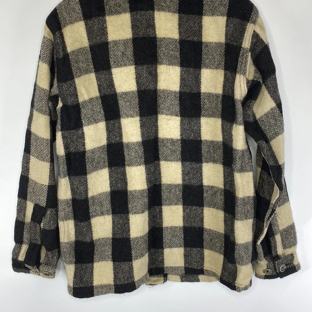 Vintage Jim Penney Sportwear Wool Button Up Shirt Jacket Black White Rare